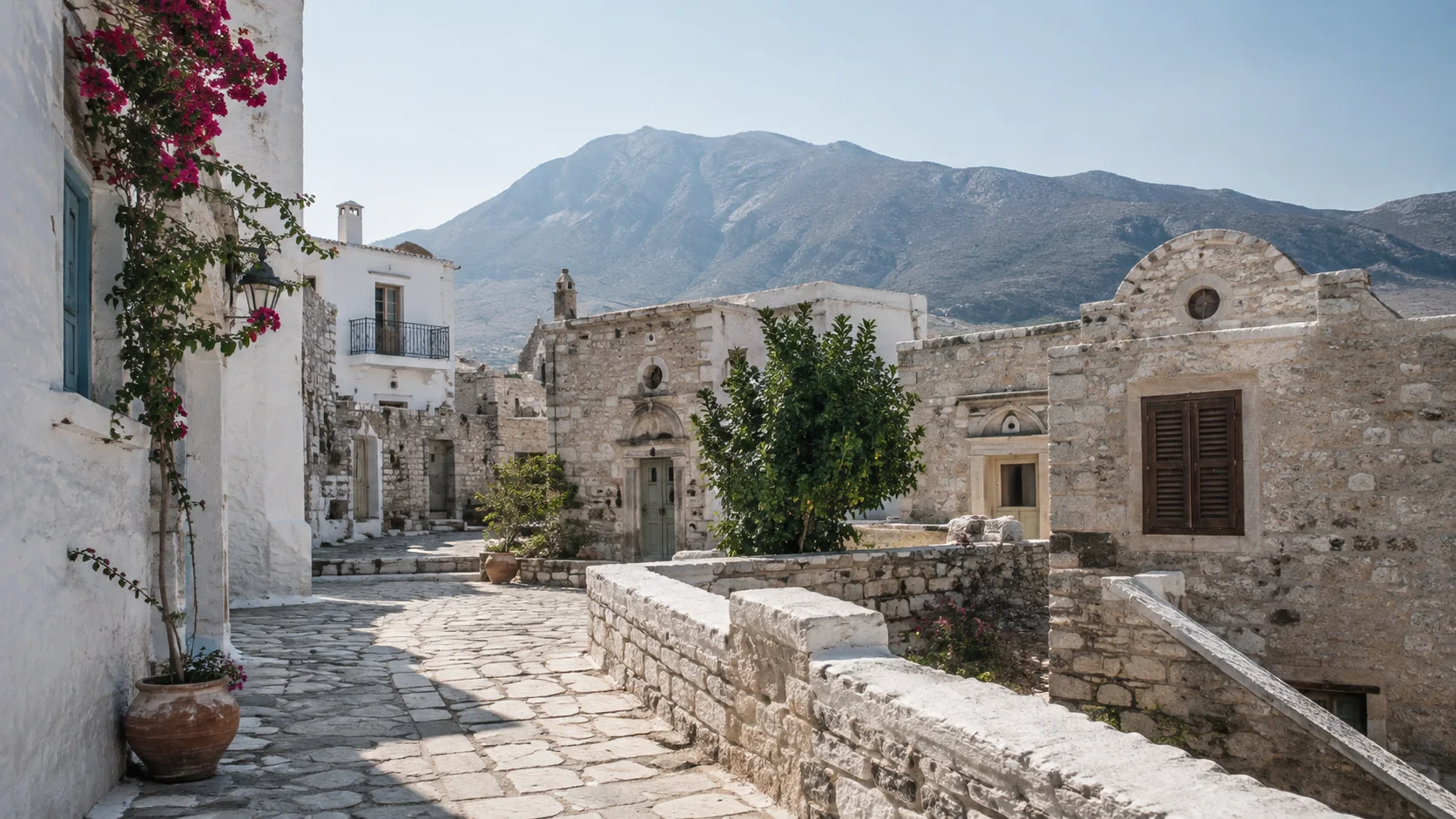 Traditional Naxos village with stone alleys